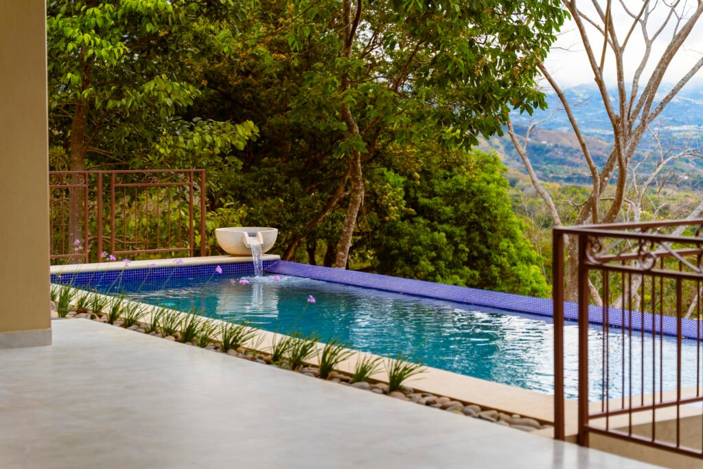 Infinity pool with scenic mountain view