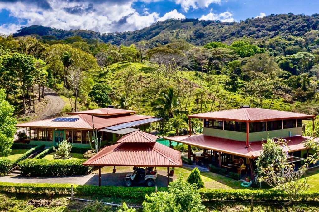 Eco-friendly hillside home with solar panels