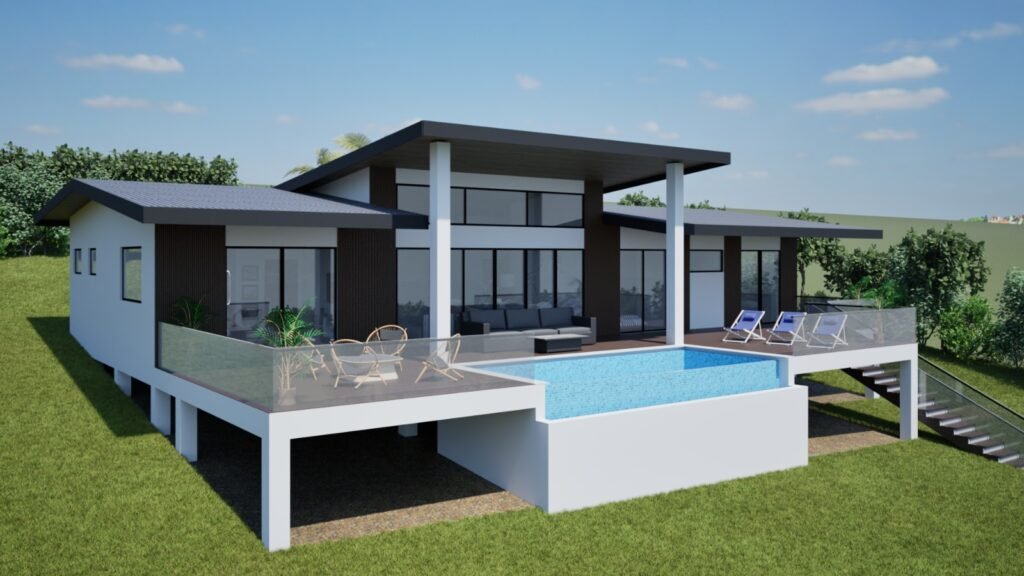 Modern elevated house with pool and terrace