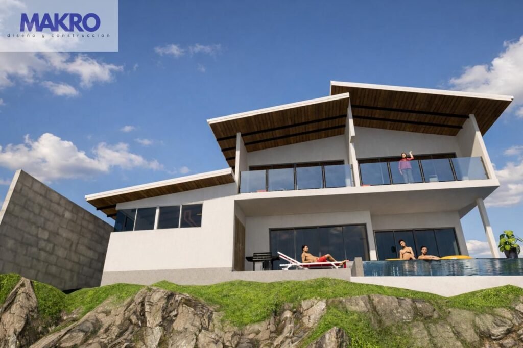 Modern hillside home with infinity pool and balconies