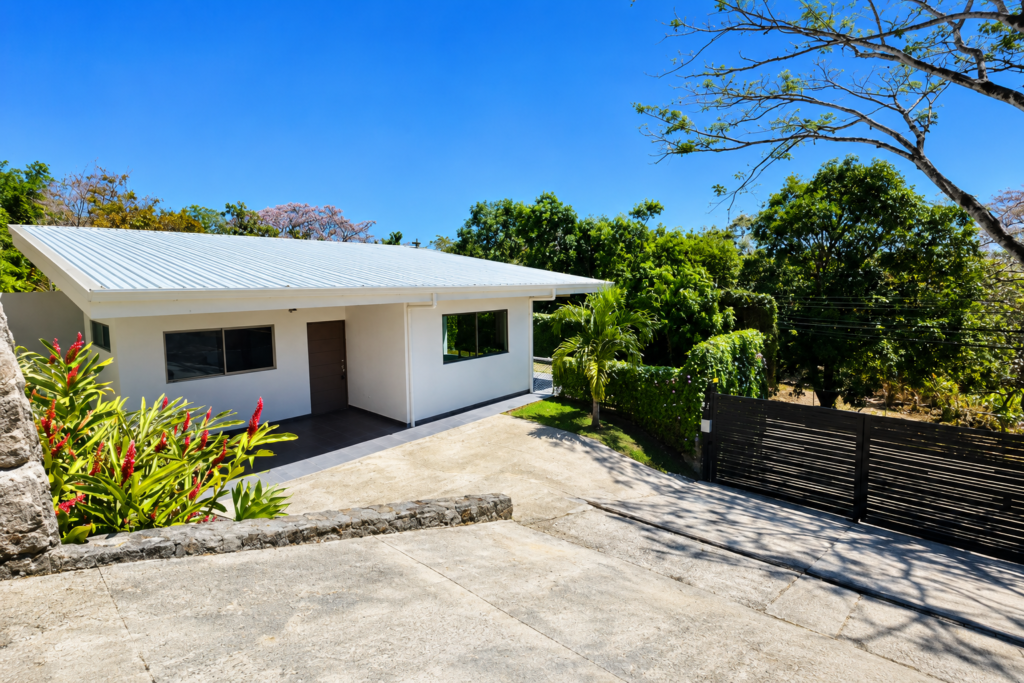 Modern single-story house with slanted metal roof