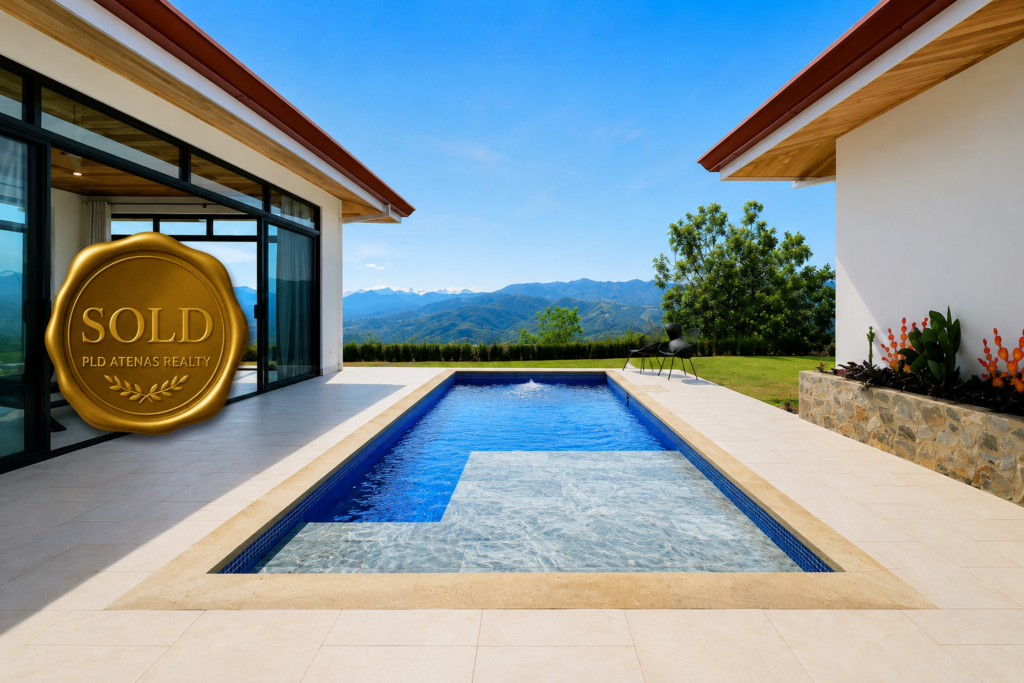Modern home with pool and mountain view