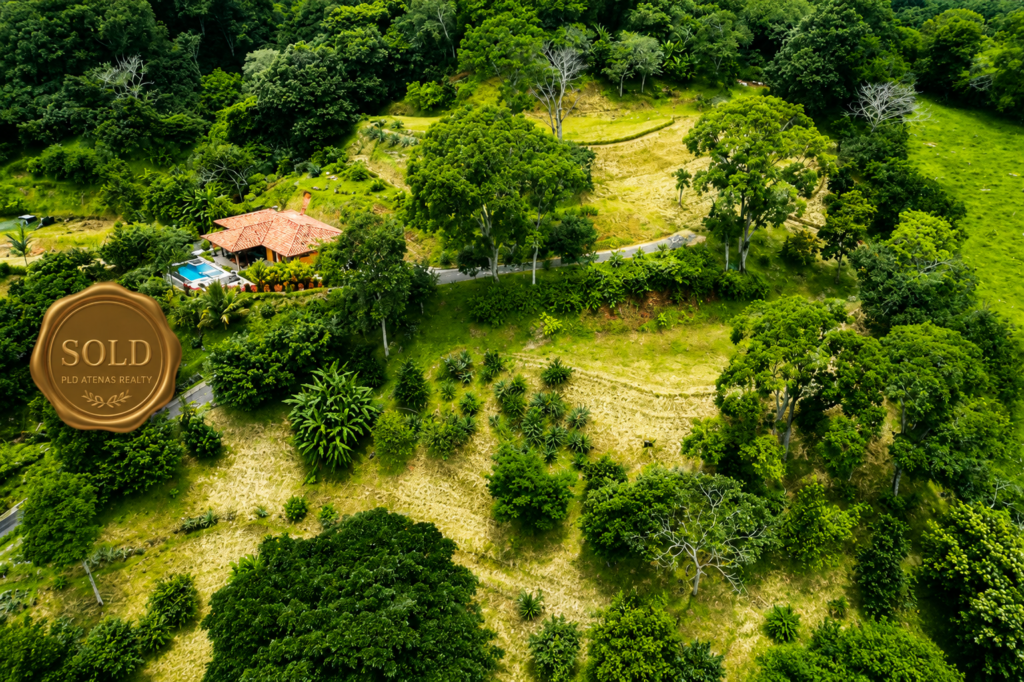 Aerial view of sold tropical hillside estate
